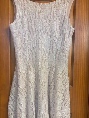 Juniors Ivory Lace Dress Fit-and-Flare Sleeveless